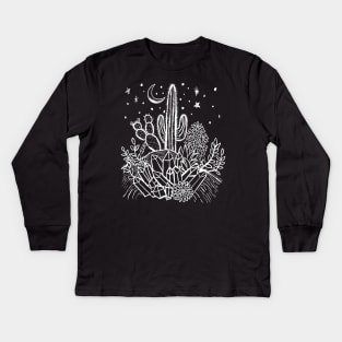 Cactus, Crystals, Succulents Under the Desert Moon Kids Long Sleeve T-Shirt